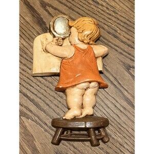 Vintage Girl With Mirror Ceramic Wall Hanging Decor Plaque 1966